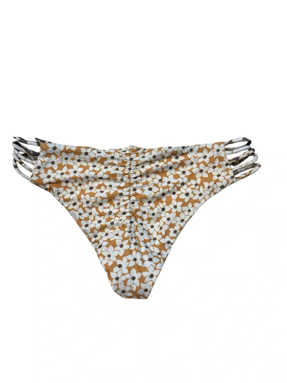 O'Neill Tan and White Floral Triple-Strap Bikini Bottoms Size Small NWT